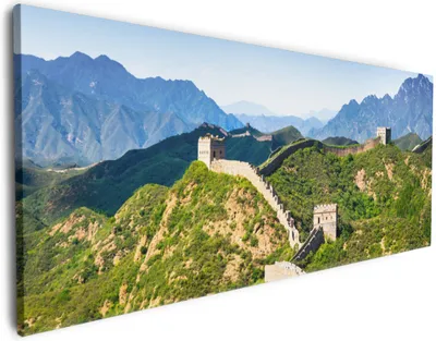 Produktbild von Wallario Premium Leinwandbild Die Chinesische Mauer - Wahrzeichen in China im Sommer in Größe 50 x 125 cm