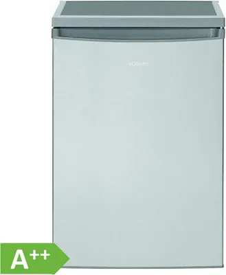 A Bomann refrigerator is shown against a white background. An energy efficiency label is visible in the bottom left corner.