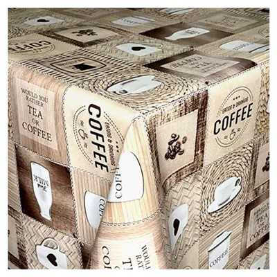 Produktbild von Wachstuch Tischdecke Kaffee Rattan Cappuccino beige eckig rund oval (Rand: Paspelband, 140 x 340 cm eckig)
