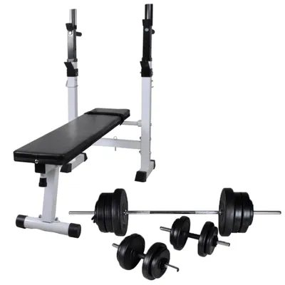 Immagine prodotto di vidaXL Panca per pesi con ripiano, set di bilancieri e manubri 60,5 kg