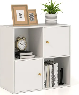 Immagine prodotto di COSTWAY 60x29x60 cm libreria 4 scomparti, scaffale cubo organizzatore con protezione antiribaltamento e 2 ante, scaffale in legno divisorio, libreria bianca