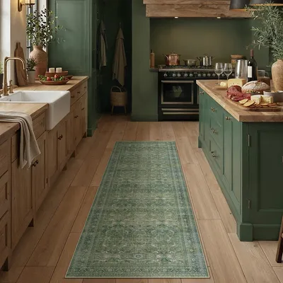Immagine prodotto di Tappeto a pelo corto lavabile, dimensioni 60 x 180 cm, colore verde vintage