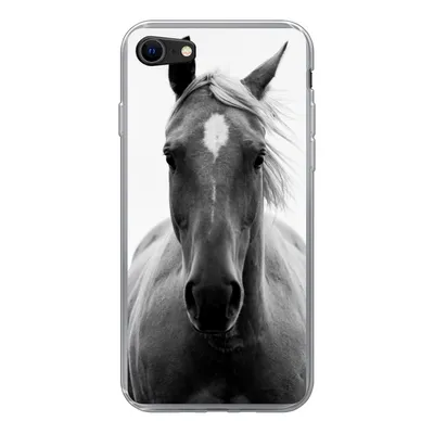 Produktbild von MuchoWow® Handyhülle Schutzhülle Hülle für iPhone 8 Pferd - Schwarz - Weiß - Porträt Silikon Softcase Handy Hülle - Schutzhaube