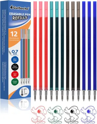 Productafbeelding van Uitwisbare vervangingsmijnen - Set van 12 - Thermogevoelige inkt - Wisbare inkt - Kleurrijke uitwisbare gelpennen