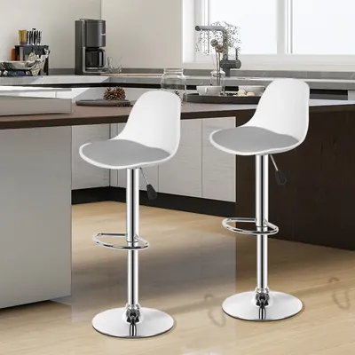 Produktbild von 2er Set Barhocker,Gepolsterter Drehhocker mit Lehne,Kunstleder Barstuhl,Thekenhocker für die Küche Höhenverstellbar Grau+Weiß