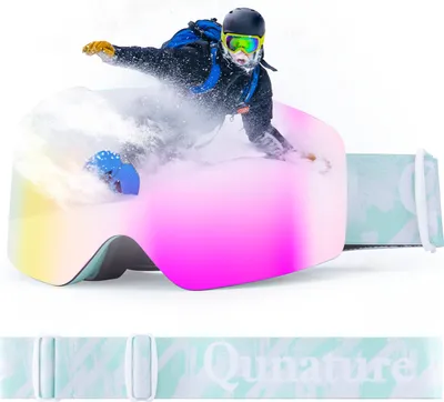 Produktbild von Qunature Rahmenlos Skibrille für Damen/Herren Goggles Anti-fog Schneebrille UV-schutz Rosa-Grün