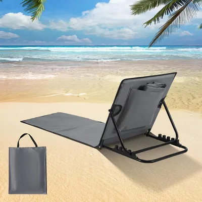 Produktbild von Izrielar Strandmatte mit Tragegurt, Gepolstert, mit verstellbarer Kopflehne, Kopstütze, Rückenlehne, 158 x 55 x 52 cm, Dunkelgrau