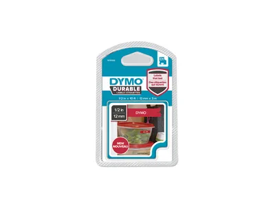 Produktbild von DYMO Original D1 Hochleistungs-Etikettenband | weiß auf rot | 12 mm x 3 m | permanent haftendes Vinyl-Schriftband | für LabelManager-Beschriftungsgerät, Weiss auf Rot, Schwarz, Vinyl, Belgien, -40 - 80 °C, DYMO
