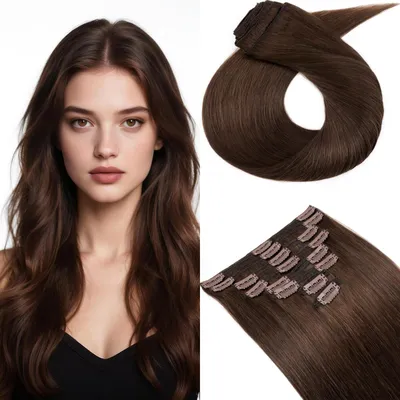 Image de Solidchoice - Extensions à clipser en cheveux naturels, 40 cm, lot de 8 pièces