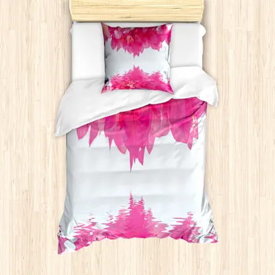 Produktbild von ABAKUHAUS Natur Mantele, Rosa-Blätter auf Fluss, Milbensicher Allergiker geeignet mit Kissenbezügen, 135 cm x 200 cm - 80 x 80 cm, Hot Pink