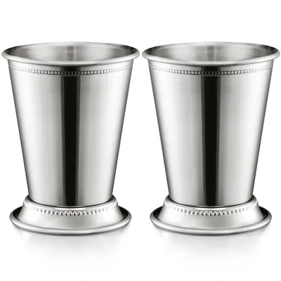 Produktbild von 2er Set Edelstahl Cocktailbecher 12oz – Klassische Mint Julep Becher aus 304 Edelstahl, Silber, für Bier, Saft & Getränke