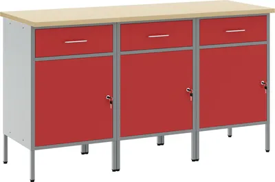 Produktbild von Möbel Werkstattschränke 3 Stk. Rot und Grau Holzwerkstoff Stahl - Werkbänke 3321367