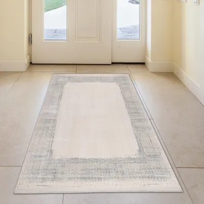 Obrázek produktu pro Elegantní lesklý koberec v modrobílé barvě – rozměry 80 x 150 cm