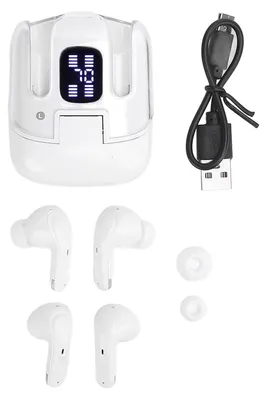 Obrázok produktu pre Bezdrôtové slúchadlá 4 v 1, HiFi stereo potlačenie šumu, Bluetooth slúchadlá s displejom batérie, nabíjacie puzdro pre hudbu