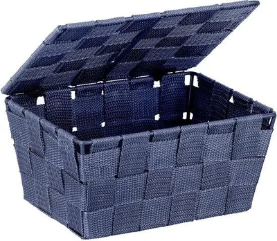Productafbeelding van Ibenzoa® Opbergmand van polypropyleen met deksel, gevlochten design, bruin, 19 x 10 x 14 cm – geschikt voor badkamer en kinderkamer