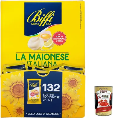 Produktbild von 3x Biffi Italienische Mayonnaise Mayo Maionnaise 132 Sachets Single -Potion von 10 g + Italian gourmet polpa 400g