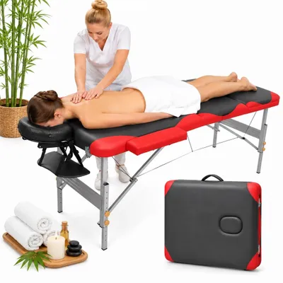 Immagine prodotto di Mucola lettino da massaggio a 3 zone panca da massaggio pieghevole tavolo cosmetico tavolo da massaggio tavolo terapeutico mobile struttura in alluminio - nero / rosso