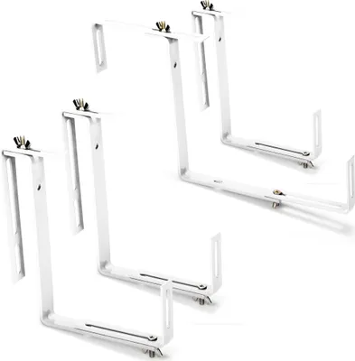 Produktbild von com-four® 4x Blumenkastenhalter für Balkon-Brüstungen und Geländer - flexible Befestigung aus Metall für Pflanzkästen - 2-fach verstellbar - kein Bohren