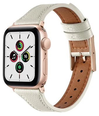Produktbild von By Qubix Lederarmband - Creme Weiß - Geeignet für Apple Watch 44 mm / 45 mm / 46 mm / 49 mm