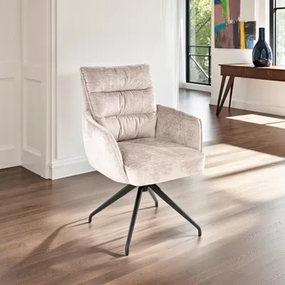 Produktbild von Polsterstühle - Beige - Schwarz - Webstoff - Metallgestell - drehbar - 2er Set