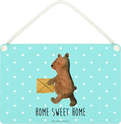 Produktbild von Mr. & Mrs. Panda Schild Bär Zuhause DIN A4 - Blau Pastell - Geschenk, Wandbild Holz, Teddy, Türschild, Wandschild, wandtafel, Holzschild