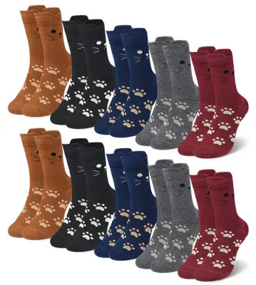 Produktbild von Falechay 10 Paar Socken Damen 35-38 Sportsocken Süße Socsk Katzenmuster-2