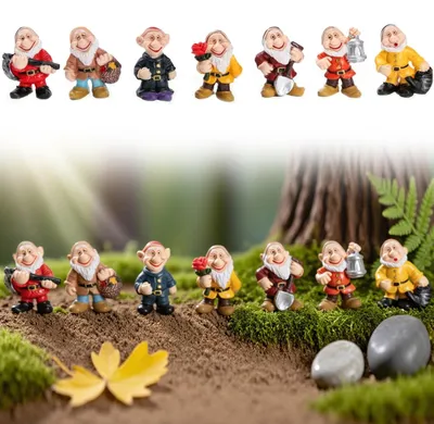 7 Mini-Tuinkabouters aus Harz, 4,5 cm, Gartendeko