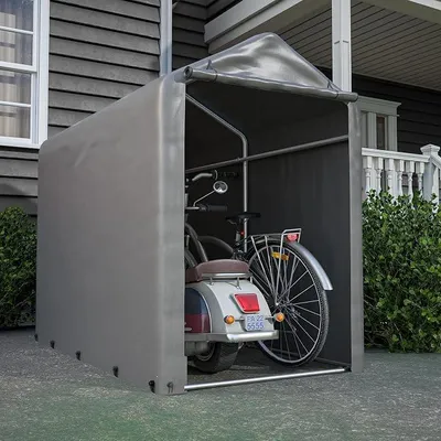 Productafbeelding van Fietsenstall, waterdicht, 187x100x160 cm – Opbergruimte/tent met stalen frame en ritsdeur – Motorfietsenstall en fietsenopslag voor 2 fietsen, een motorfiets, terras en balkon