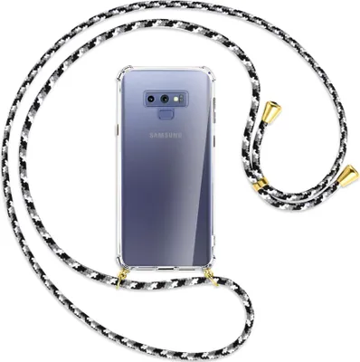 Produktbild von Handykette Backcover-Schutzhülle mit Band (Metall goldfarben) für Samsung Galaxy Note 9 - schwarz/grau/weiß