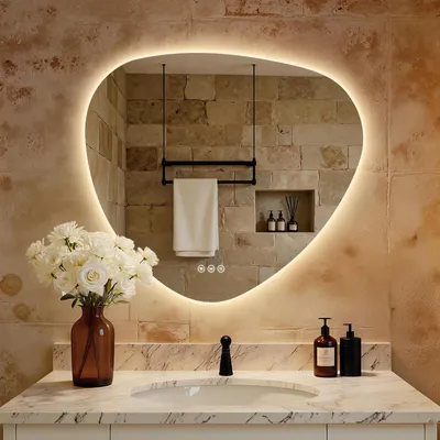 Image de S'AFIELINA Miroir Salle de Bain LED 70 x 80 cm, Rétroéclairé, Sans Cadre, 3 couleurs de lumière, intensité réglable, anti-buée et mémoire.