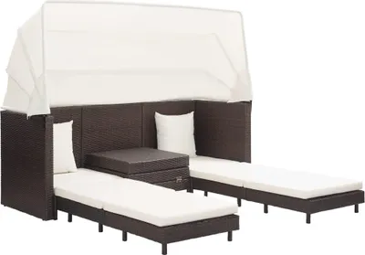 Produktbild von vidaXL Ausziehbares 3-Sitzer-Schlafsofa mit Dach Poly Rattan Braun