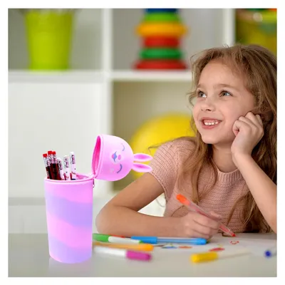 Produktbild von Kawaii 2-in-1 Schulmäppchen aus Silikon in Rosa Kaninchen-Design