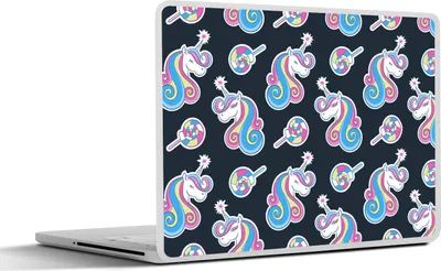 Produktbild von MuchoWow® Laptop Aufkleber Sticker Cover Mädchen - Einhorn - Lutscher Bonbons - Muster - Mädchen - Kinder - Kinder 25x18 cm - Laptop-Deko