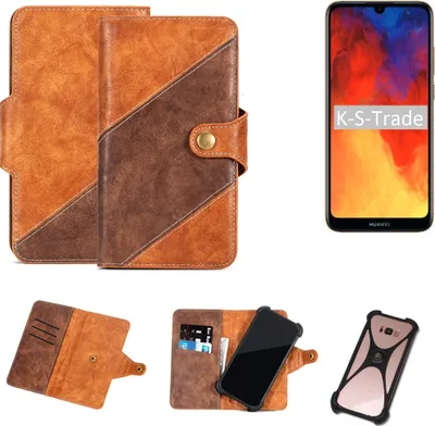 Produktbild von K-S-Trade Handyhülle Schutzhülle Bookstyle Case Wallet-Case kompatibel mit Huawei Y6 (2019) Cover Klapphülle Kantenschutz Smartphone dunkelbraun