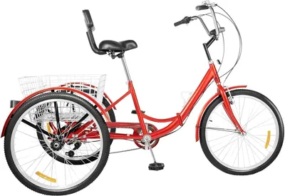 Image de Tricycle pour adultes - Transport confortable - 7 vitesses - Roues de 24 pouces - Rouge