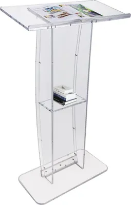 Zdjęcie produktu dla Podium akrylowe - wysokość 47" - Podium z przezroczystego akrylu z szeroką powierzchnią do czytania i półką - Podłogowa ambona z przezroczystego akrylu do kościoła, biura, szkoły