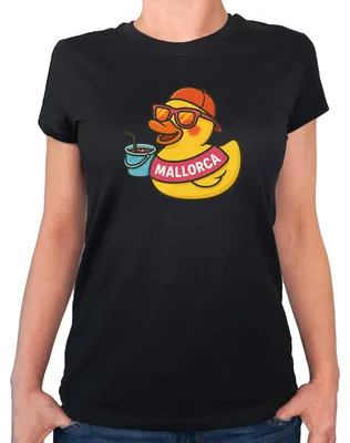 Produktbild von Huuraa Damen T-Shirt Quietscheente Malle Gummiente Mallorca M Black Bio Baumwolle Fairtrade Damenshirt Geschenkidee