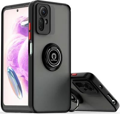 Image de Étui pour Xiaomi Redmi Note 12S étui en TPU translucide mat avec porte-anneau et support Noir Rouge