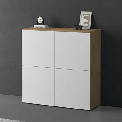 Produktbild von doporro Sideboard Kommode 100 cm in Kerneiche und Weiß Matt Aufbewahrungsschrank Bodenstehend für Ihren Wohnbereich Viel Stauraum Schrank 04