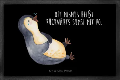 Produktbild von Mr. & Mrs. Panda Schmutzmatte Pinguin Lachen 40 x 60 cm - Schwarz - Geschenk, Schmutzfangmatte, Lol, Haha, Fussmatte, fußmatte, Pinguine, Humor, Freude, Türmatte