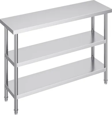 Image de Table de préparation des aliments en acier inoxydable - Table de travail de cuisine professionnelle - Table de travail robuste pour la restauration - Hygiénique et durable