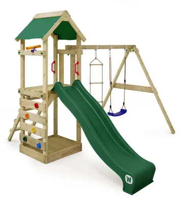 Produktbild von Spielturm Wickey FreeFlyer mit Doppelschaukel und Rutsche, aus Holz, grün