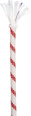 Statikseil 'Static Low Stretch 110mm' von Edelrid; weiß mit roten Streifen; geeignet für Kletteranwendungen.