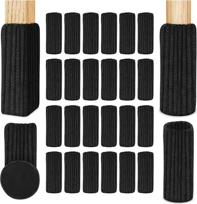 Produktbild von 24 Stück Stuhlsocken, Elastisch Möbelsocken Gestrickte, Filz Stuhlbeinkappen, Dicke Unterseite, Antirutsch Pads für Möbel, Tisch, Bodenschutz, Vermeiden Sie Kratzer &Geräusche(Schwarz)