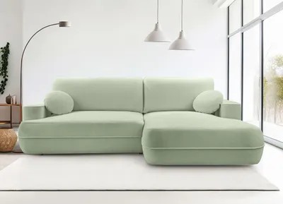 Image de AX LIVING Canapé d'angle avec fonction sommeil Peoni 267 cm style vert sauge D