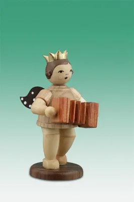 Produktbild von Holzfigur Musikantenengel mit Harmonika und Krone natur Höhe 6,5cm NEU