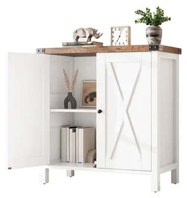 Produktbild von Sideboard mit 2 Fächern und 2 Türen, 76x40x80cm, Weiß+Braun