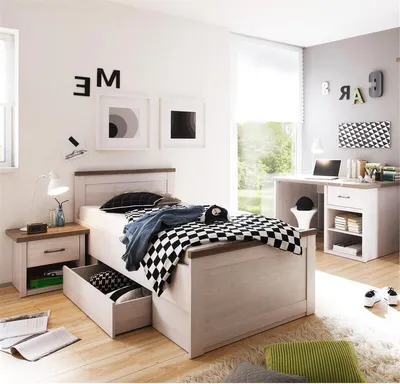 Produktbild von Jugendzimmer 3-tlg. LUND-78, Landhaus Stil, Pinie weiß Nb./Trüffel Eiche