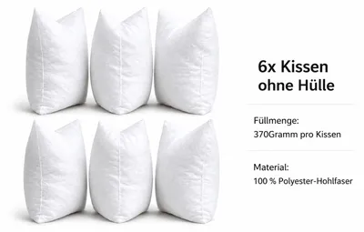 Produktbild von 6er Set Kissenfüllung 40x40 cm Innenkissen Füllkissen Weiß