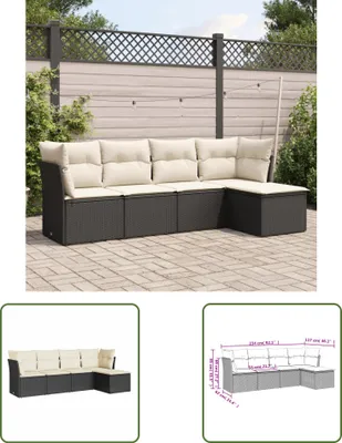Produktbild von The Living Store 5-tlg. Garten-Sofagarnitur mit Kissen Schwarz Poly Rattan